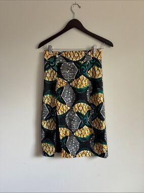 Bold African Wax Print Pencil Skirt in Black, Yellow & Green